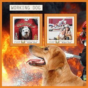 Mini Sheet, Dogs Working Firedogs, Niger,  , Animals (Fauna), Dogs, Fire-brigade