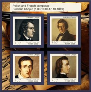 Mini Sheet, Frederic Chopin Composer, Niger,  , Composers, Famous People, Musicians