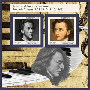 Mini Sheet, Frederic Chopin Composer, Niger,  , Composers, Famous People, Musicians