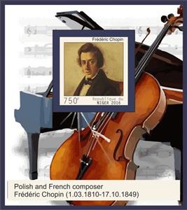 Souvenir Sheet, Frederic Chopin Composer, Niger,  , Composers, Famous People, Musicians