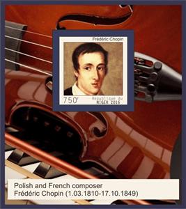 Souvenir Sheet, Frederic Chopin Composer, Niger,  , Composers, Famous People, Musicians