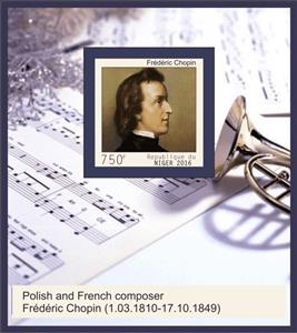 Souvenir Sheet, Frederic Chopin Composer, Niger,  , Composers, Famous People, Musicians