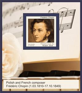 Souvenir Sheet, Frederic Chopin Composer, Niger,  , Composers, Famous People, Musicians