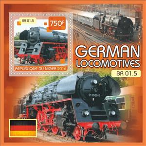 Souvenir Sheet, Locomotives German (BR 01.5), Niger,  , Locomotives, Railways