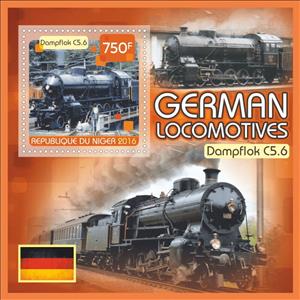 Souvenir Sheet, Locomotives German (Dampflok C5.6), Niger,  , Locomotives, Railways