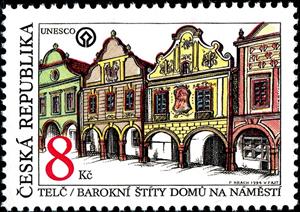 Stamp, Telč: Baroque gables in the square (UNESCO World Heritage), Czech Republic,  , Houses, Town Squares, UNESCO World Heritage Sites