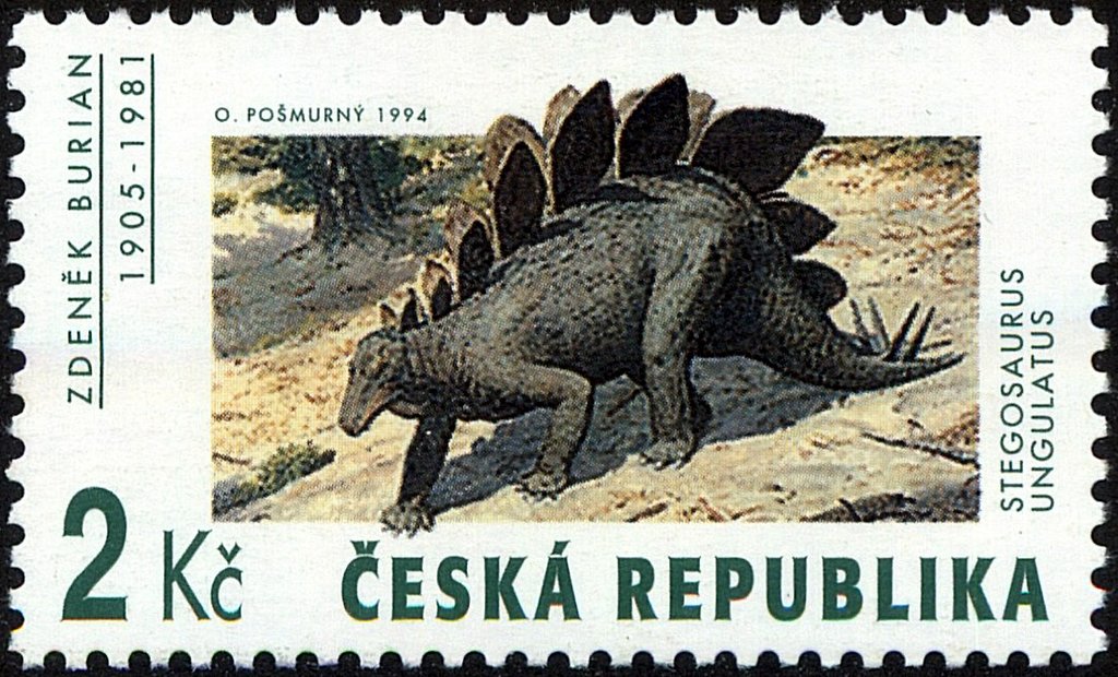 Stegosaurus ungulatus, painting by Zdenék Burian