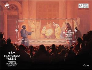 Souvenir Sheet, Saint Francis of Assisi Creating the Nativity Scene, Portugal,  , Famous People, Saints