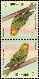 Tete-Beche, Superb Parrot (Polytelis swainsonii), Romania,  , Animals (Fauna), Birds, Maps, Parrots