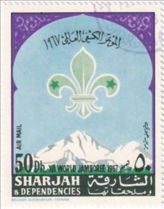 Stamp, Scout Lily Over Rocky Mountains, Sharjah,  , Mountains, Scouting