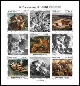Mini Sheet, 225th Anniversary of the Birth of Eugène Delacroix, Sierra Leone,  , Anniversaries and Jubilees, Painters