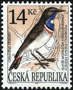 Stamp, White-spotted Bluethroat (Luscinia svecica cyanecula), Czech Republic,  , Birds, Animals (Fauna)