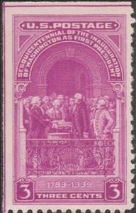 Stamp, Washington Taking Oath of Office, Federal Building, New York, United States of America,  , Anniversaries and Jubilees, Famous People, Heads of State