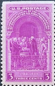 Stamp, Washington Taking Oath of Office, Federal Building, New York, United States of America,  , Anniversaries and Jubilees, Famous People, Heads of State