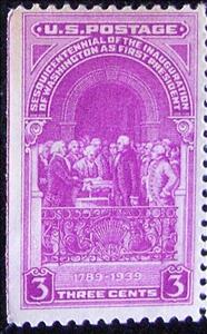 Stamp, Washington Taking Oath of Office, Federal Building, New York, United States of America,  , Anniversaries and Jubilees, Famous People, Heads of State