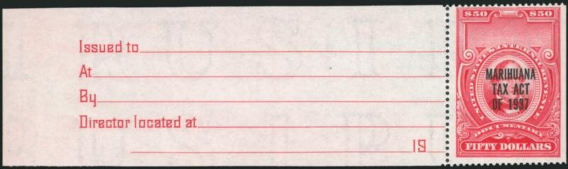 Stamp with Attached Label, Marihuana Tax - James Guthrie (1792-1869), United States of America,  , Famous People, Men, Politicians