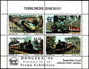Souvenir Sheet, Hongpex '96, Australia,  , Locomotives, Railways