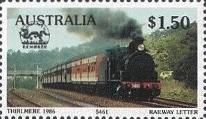 Stamp, HONGPEX '96 symbol overprint in black, Australia,  , Locomotives, Philatelic Exhibitions, Railways