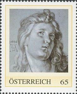 Stamp, Head of the Lute-Playing Angel by Albrecht Dürer, Austria,  , Angels, Art, Painters, Paintings