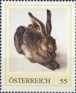 Stamp, Young Hare by Albrecht Dürer, Austria,  , Animals (Fauna), Art, Hares, Painters, Paintings