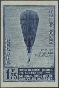 Stamp, August Piccard's Balloon, Belgium,  , Air Balloons, Aviation, Science