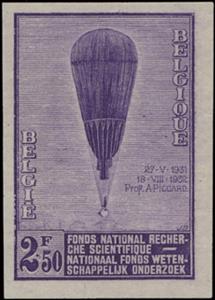 Stamp, August Piccard's Balloon, Belgium,  , Air Balloons, Aviation, Science
