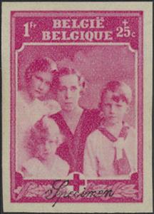 Stamp, Belgian Red Cross - Queen Elisabeth and children, Belgium,  , Famous People, Heads of State, Healthcare, Princes, Princesses, Queens, Red Cross and Red Crescent, Royalty