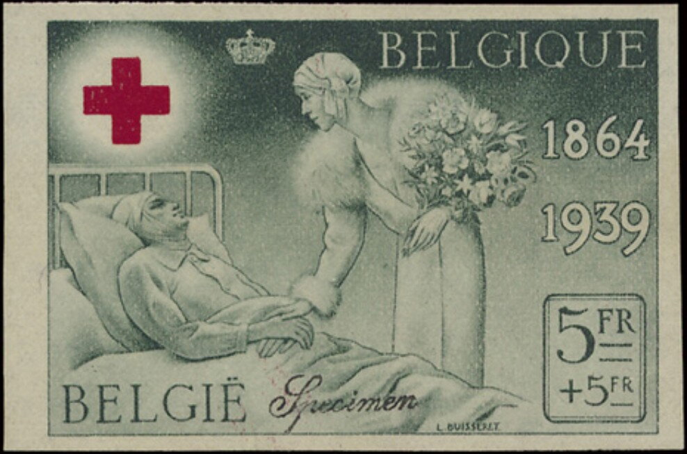 Belgian Red Cross Queen Mother Elisabeth and wounded Soldier