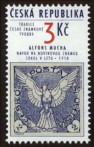 Stamp, A.Mucha: The proposal of  newspaper stamp "Falcon in flight", Czech Republic,  , Stylized Animals