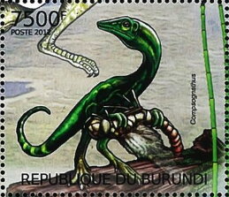 Stamp, Compsognathus, Burundi,  , Animals (Fauna), Dinosaurs, Prehistorical Animals, Reptiles