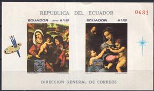 Souvenir Sheet, Madonnas by Veronese and Raphael, Ecuador,  , Paintings, Popes, Religion