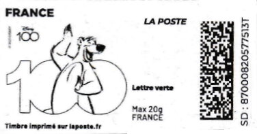 Stamp, Disney 100 years Baloo without laposte logo, France,  , Anniversaries and Jubilees, Cartoons, Disney