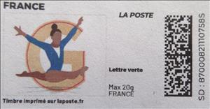 Stamp, Letter G Gymnastics. Redesign without laposte logo, France,  , Gymnastics, Letters (Alphabet), Sports