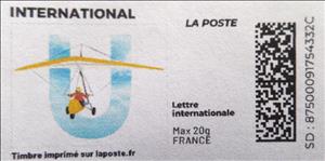 Stamp, Letter U ULM. Redesign without laposte logo, France,  , Aviation, Letters (Alphabet), Sports
