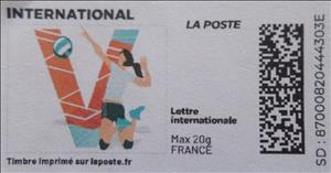 Stamp, Letter V Volleyball. Redesign without laposte logo, France,  , Letters (Alphabet), Sports, Volleyball