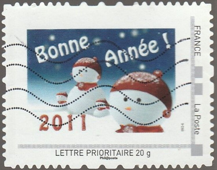 New Year Bonne Annee Snowmen 2011