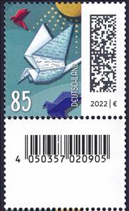 Stamp with Attached Label, Letters as Bird, Germany, Federal Republic,  , Birds, Letters (Mail), Stylized Animals, Sun