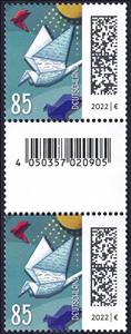 Gutter Pairs, Letters as Bird, Germany, Federal Republic,  , Birds, Letters (Mail), Stylized Animals, Sun