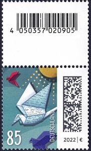 Stamp with Attached Label, Letters as Bird, Germany, Federal Republic,  , Birds, Letters (Mail), Stylized Animals, Sun