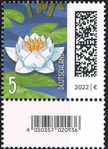Stamp with Attached Label, Letters as Lotus Flower, Germany, Federal Republic,  , Aquatic Plants, Flowers, Letters (Mail), Plants (Flora)