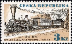 Stamp, 150 years of railways Olomouc - Praha, Czech Republic,  , Railways