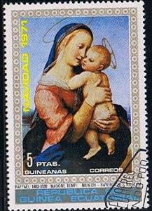 Stamp, Raffael, Equatorial Guinea,  , Christmas, Paintings, Religion, Art