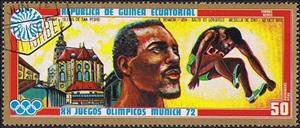 Stamp, Robert „Bob“ Beamon (*1946), Equatorial Guinea,  , Sport, Athletics, Olympic Games, Long Jump, Buildings, Athletes, Churches - Cathedrals - Basilicas - Chapels