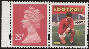 Stamp with Attached Label, Queen Elizabeth II - Decimal Machin, United Kingdom of Great Britain & Northern Ireland,  , Crowns and Coronets, Famous People, Football (Soccer), Heads of State, Queens, Royalty, Sports, Women
