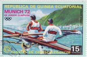 Stamp, Rowing C2, Equatorial Guinea,  , Ships, Sport, Aquatic Sports, Rowing, Olympic Games, Canoeing