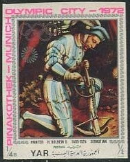 Stamp, H. Holbein t.e.: The Martyrdom of Saint Sebastian, Yemen, Arab Republic,  , Art, Olympic Games, Paintings