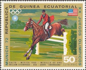 Stamp, William Clark Steinkraus (*1925), Equatorial Guinea,  , Mammals, Sport, Horses, Olympic Games, Animals (Fauna), Equestrianism and horse riding