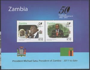 Souvenir Sheet, President Sata, Zambia,  , Anniversaries and Jubilees, Heads of State