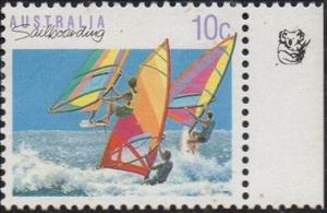 Stamp with Collectible Margin, Sailboarding - P(13.33 x 13.60) 1 Koala Reprint, Australia,  , Aquatic Sports, Sports, Surfing