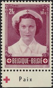 Stamp with Collectible Margin, Princess Joséphine-Charlotte Pub "Paix" at the bottom, Belgium,  , Famous People, Princesses, Red Cross and Red Crescent, Royalty, Weddings, Women